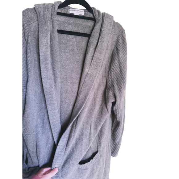 Barefoot Dreams CozyChic Lite Hooded Long Resort Cardigan Taupe Large Lounge - Picture 7 of 8